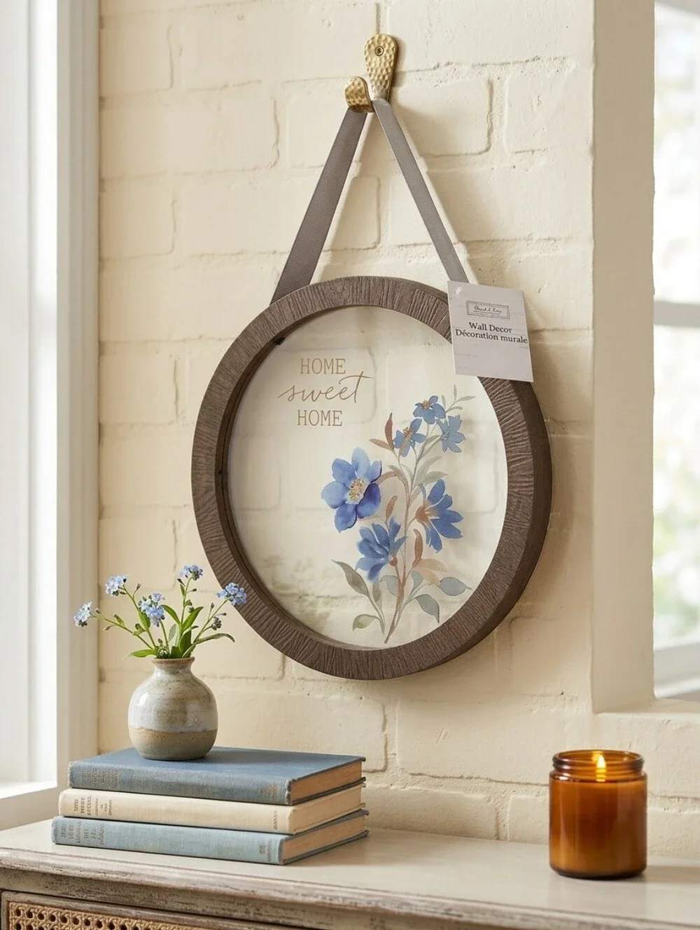 2 Pc Set Home Sweet Home Welcome Blue Floral Wall Decor – Framed Hanging Accent